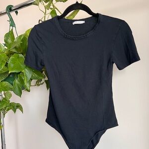 Zara Chic Black Short Sleeve Bodysuit